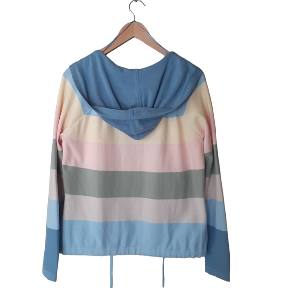 French Dressing Jeans FDJ Women's Knit Cardigan w Hood Block Stripes Size Medium - Picture 3 of 6